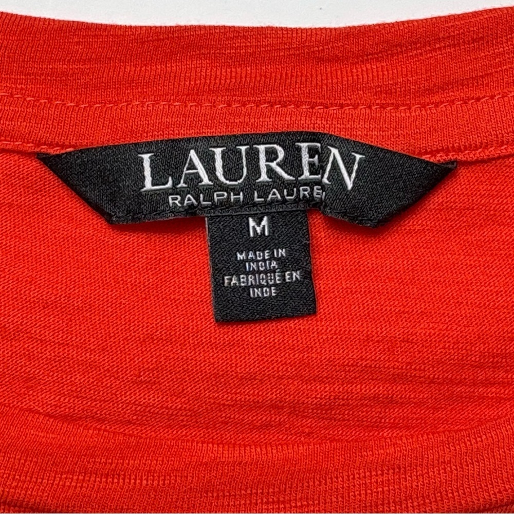 Lauren Ralph Lauren Black Label Slub Cotton Top Size M Puff Sleeves Orange - Picture 6 of 8